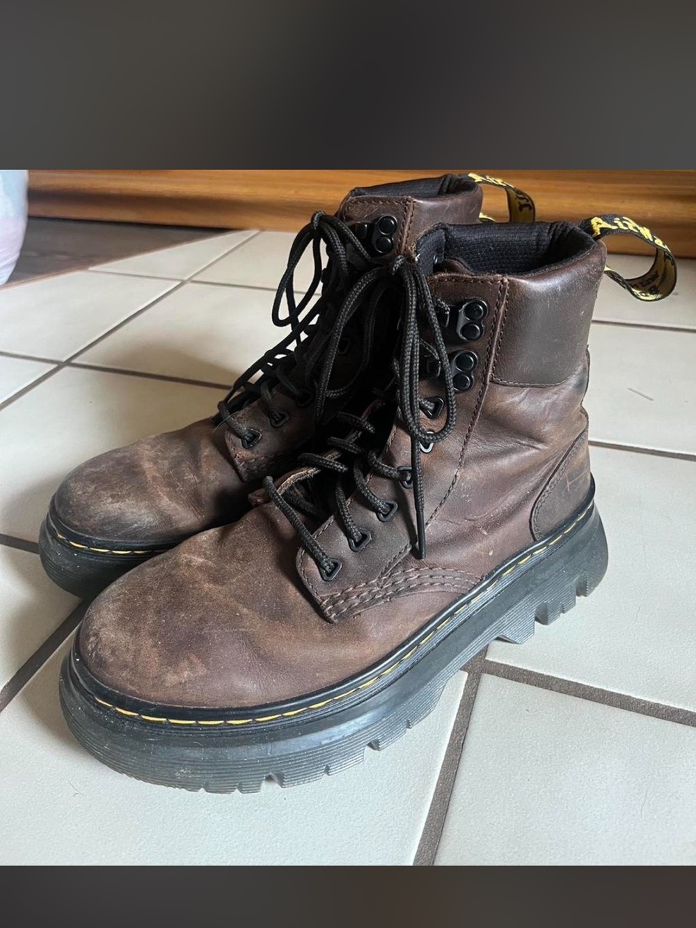 Dr. Martens Brown Leather Lace-Up Combat Boots with Lug Sole